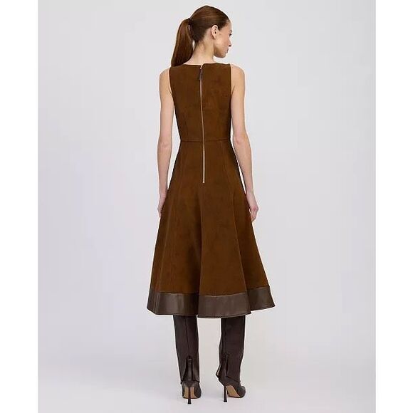 EN SAISON Eloise Faux Suede A-Line Sleeveless Brown Midi Dress Size S NWT - Picture 5 of 9